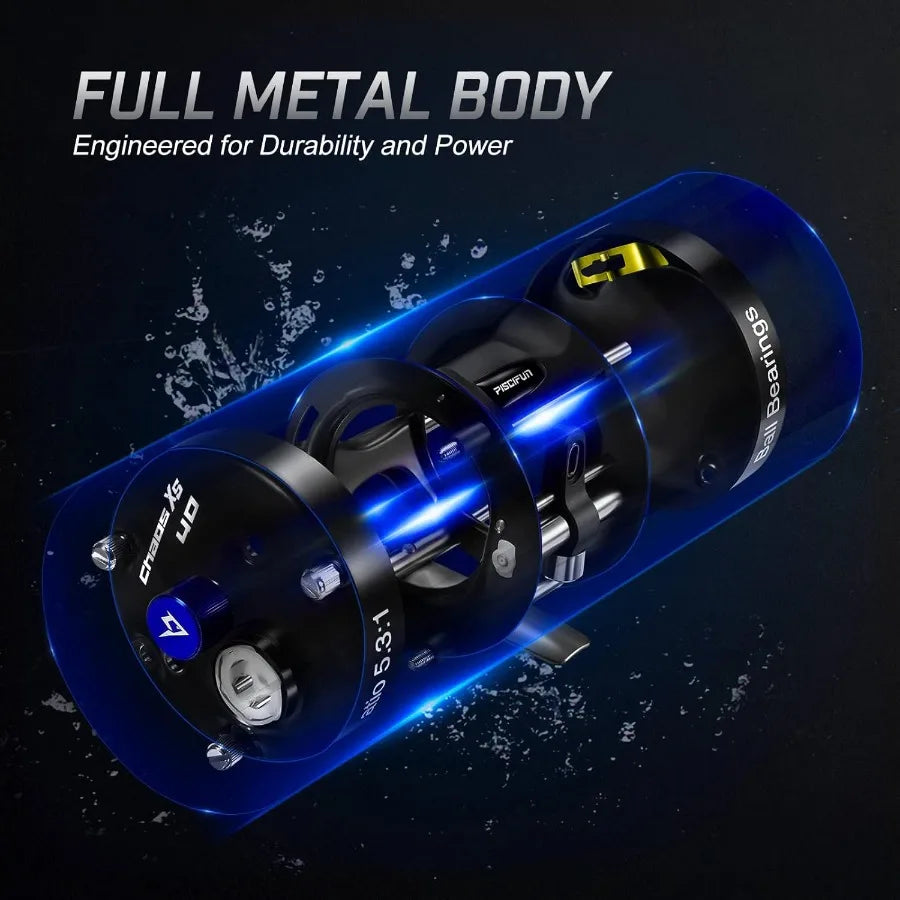 Chaos XS Baitcasting Fishing Reel with Reinforced Metal Body for Smooth and Powerful Performance in Saltwater Inshore Surf Trol