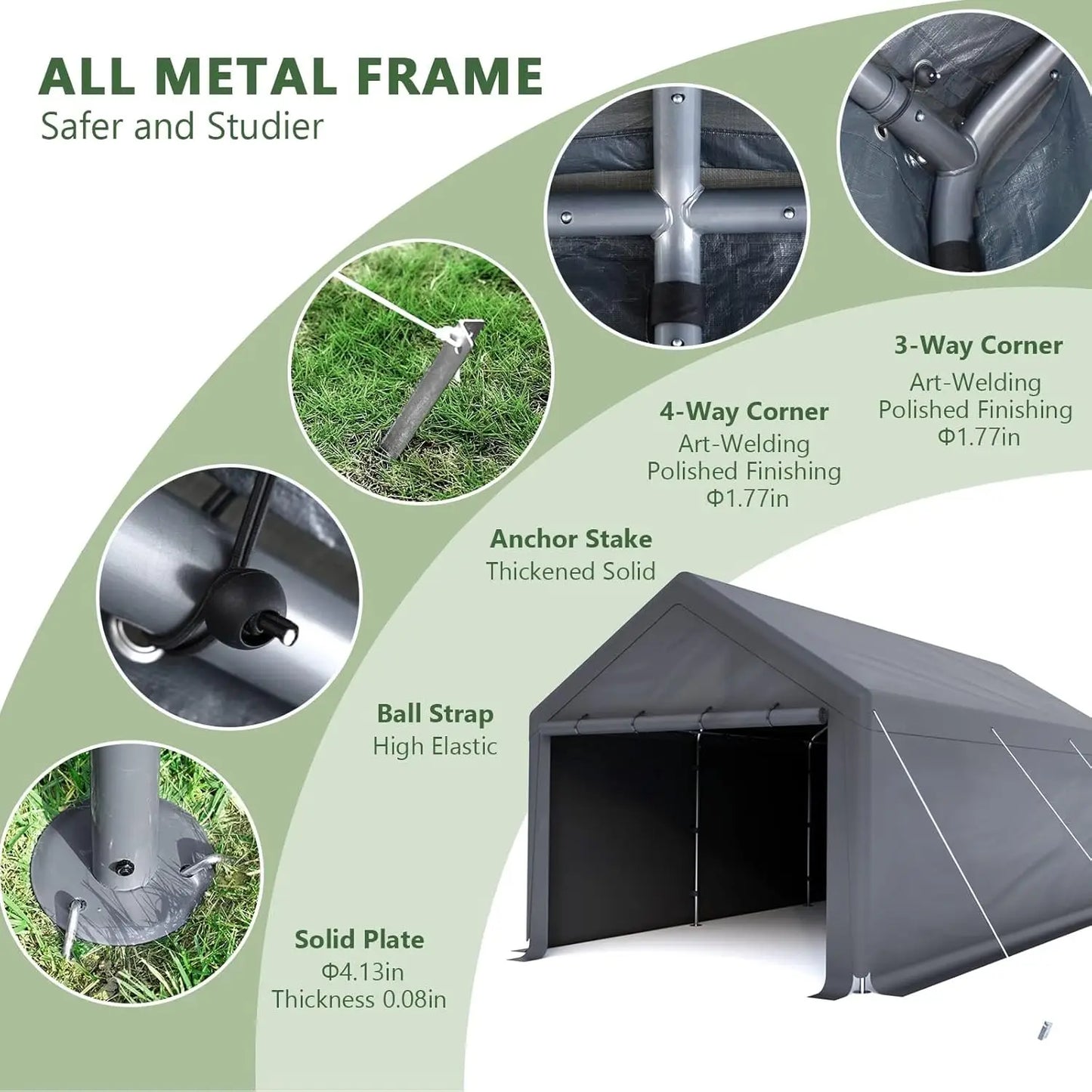Carport 10x20 Ft Heavy Duty Canopy Steel Canopy Storage Shed,Portable Garage Party Tent, All-Season Tarp for Carport (Grey)
